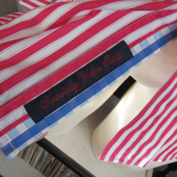 Robert Graham X Red White Stripes Contrasting Cuffs Collar Men's Shirt Sz L Read - Picture 10 of 15